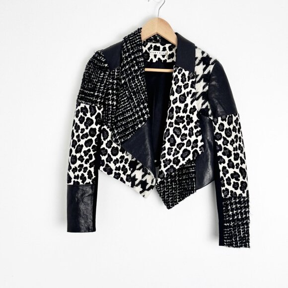 Alice Olivia Harvey Patchwork Animal Print Leather Jacket - Picture 4 of 9